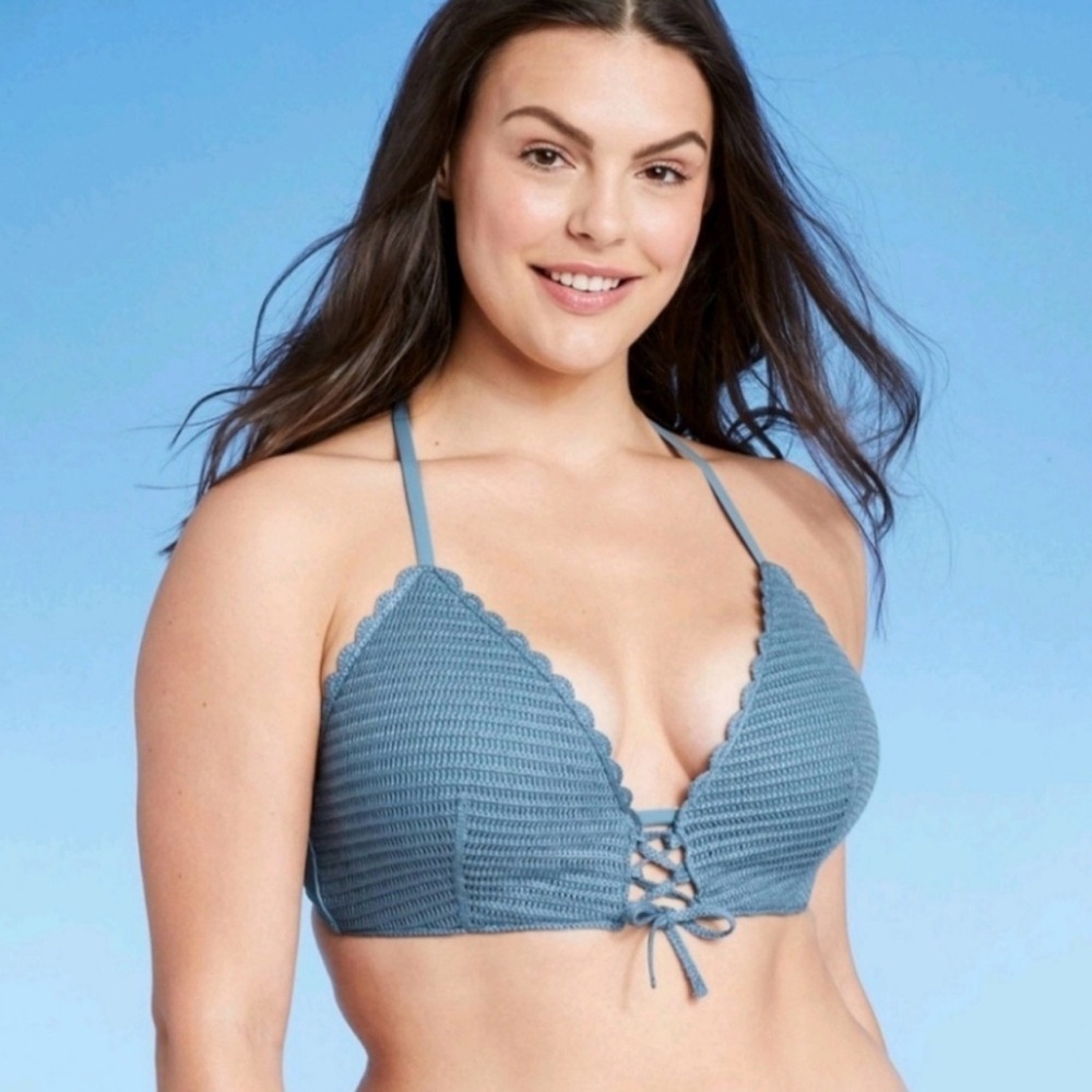 Shade & shore Blue Crochet Bikini Top 36 DD
